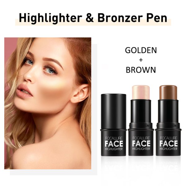 FOCALLURE Highlighter Makeup Glitter Contouring Bronzer For Face Shimmer Powder Creamy Texture Illuminator Stick Women Cosmetics - Image 2